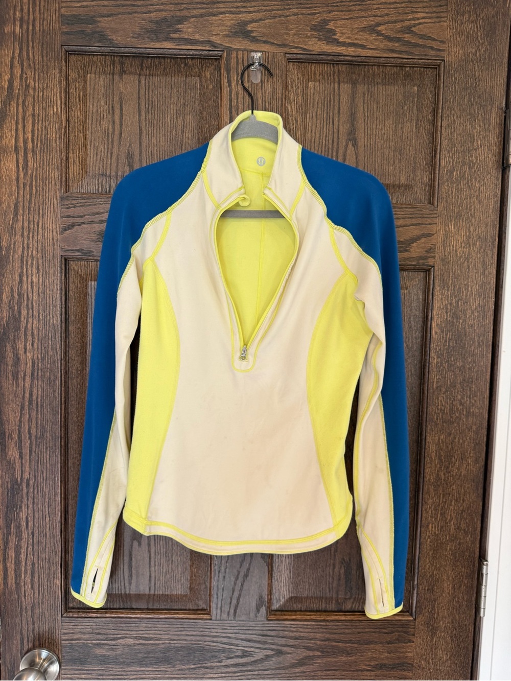 lululemon Run: U-Turn Reversible 1/4 Zip Pullover White Blue Yellow Gray